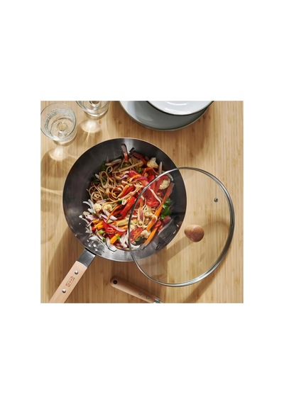 Ikea Vardagen Karbon Çelik Kapaklı Wok Tava 28 Cm Krom - Bej 2 Parça