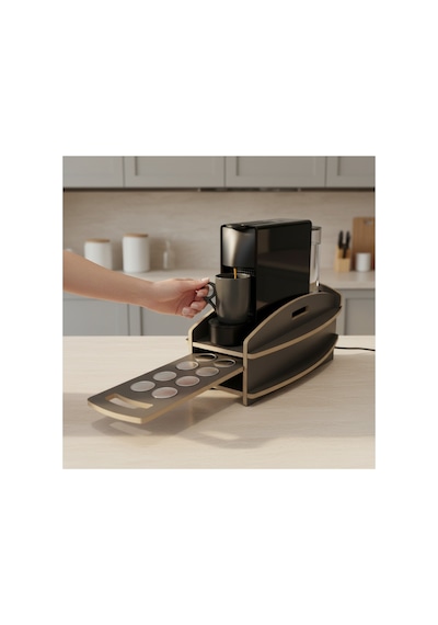 Nespresso Kapsül Standı Ve Çekmecesi Kahve Makinesi Altlığı, Kapsül Düzenleyici Organizer 20x38x15 Cm Antrasit