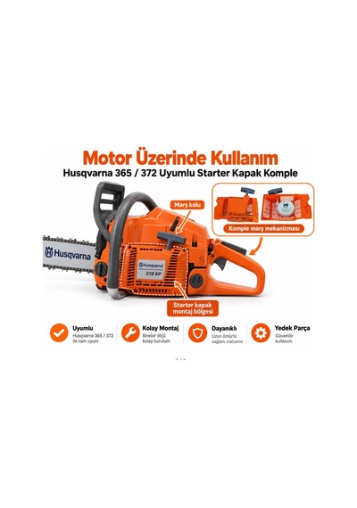 Algaride Husqvarna 365 372 Uyumlu Starter Kapak Komple Marş Mekanizmalı Motorlu Testere Çekme Starteri Yedek Parça