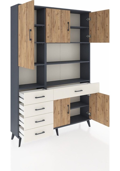 Arges Dolap 9 Raflı 5 Çekmeceli 5 Kapaklı 132x30x195 Antrasit... Antrasit