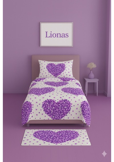 Lionas Tek Kişilik Desenli Nevresim + 1 Adet Kapaklı Yastık Kılıfı Mürdüm