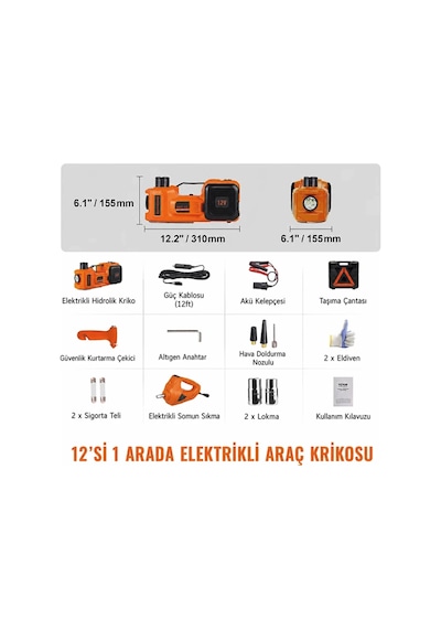 5 Ton Elektronik Kriko Bijon Tabancası Araba Kompresörü Full Set 5 Tona Kadar Kaldırma