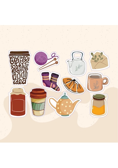 Coffee Kahve Tasarımlı Karışık Renkli 10'lu Stickers Çıkartma