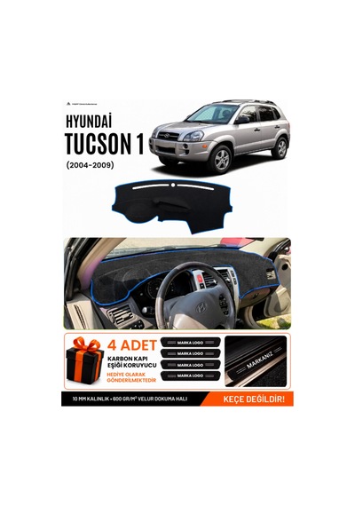 Hyundai Tucson 1 2004-2009 Uyumlu Torpido Örtüsü, Torpido Kılıfı - Siyah Mavi