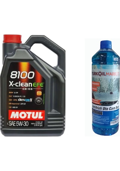 Motul 8100 X-Clean Efe C2/C3 SAE 5W-30 Tam Sentetik Motor Yağı 5 L + Cam Suyu 1 L