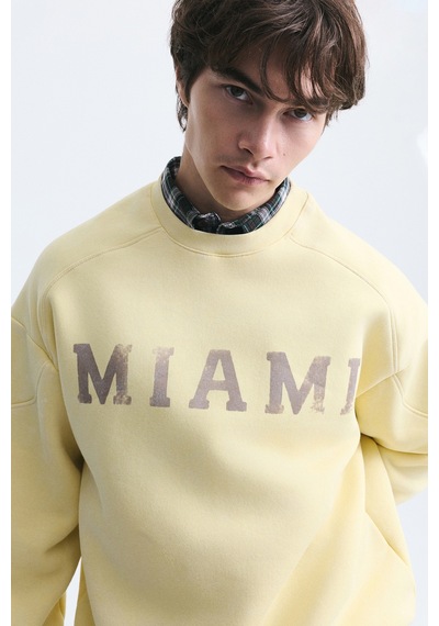 Vamos Miami Baskılı Bisiklet Yaka Sweatshirt Sarı
