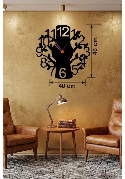 Modern Hayat Ağacı Tasarım Ahşap Duvar Saati - 40x40 Cm Dekoratif Belirtilmemiş