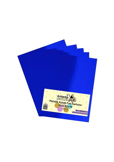 Mavi 50x70 Metalik Aynalı Fon Kartonu 5 Adet 1 Paket Artlantis Aynalı Metalik Fon Kartonu