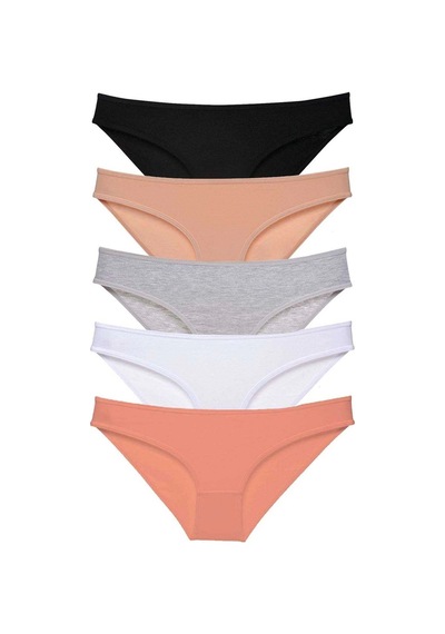 5 Adet Set Likralı Kadın Slip Külot Siyah Ten Gri Beyaz Pudra