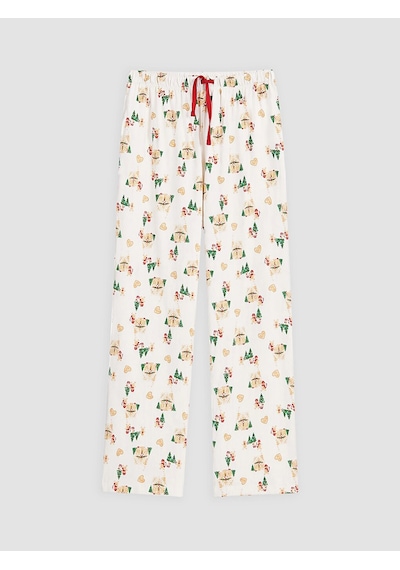 LC Waikiki Lcw Dream Ekru Yılbaşı Temalı Kadın Pijama Takımı Ekru Baskılı