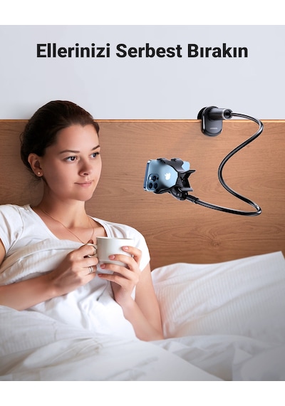 Ugreen Flexible Esnek Yatak Masa Telefon Tutucu, Siyah, 80906 Siyah
