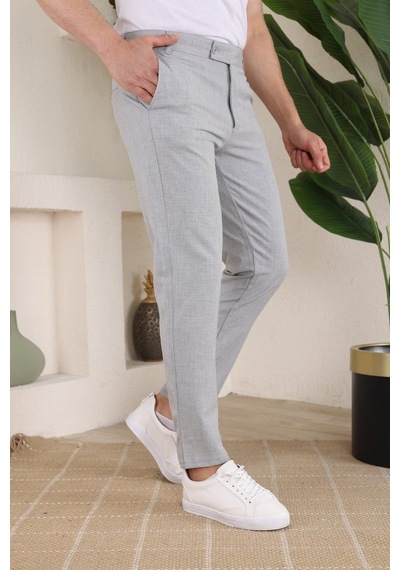 Hazego Erkek Slim Fit Likralı Bilek Boy Kumaş Pantolon Gri