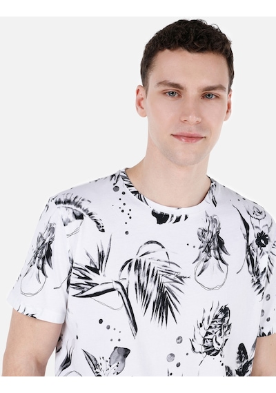 Colin's Colins Normal Kesim Bisiklet Yaka Baskılı Beyaz Erkek Kısa Kol Tişört Cl1069390 Q1.v1 Ofw Beyaz