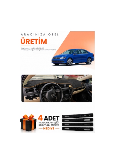 Volkswagen Jetta 2010-2018 Uyumlu Torpido Koruma Örtüsü Oto Kılıfı - Siyah Kahverengi