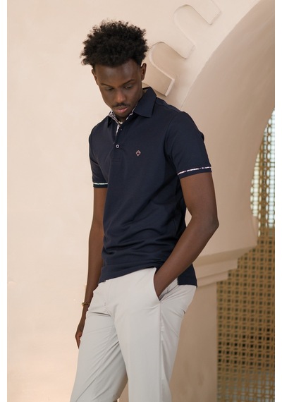 Paul Martin Regular Fit Yaka Garnili Pamuklu Polo Yaka T-shirt Lacivert