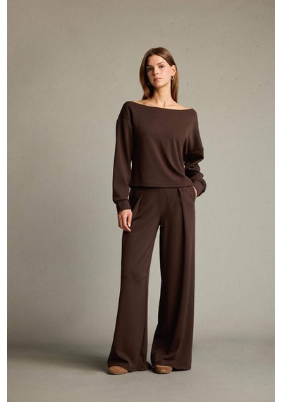 Defacto Kayık Yaka Modal Sweatshirt G2914ax25aubn336 Kahve