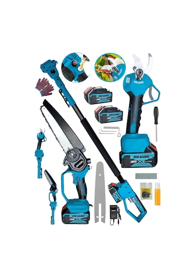 Dragro Alman DRG-YGLI38 M 3800 VF 30 AH Daflong Seri 2 Akülü Yağ Pompali Şarjlı Budama Makası + Dudama Testeresi 2'li Set