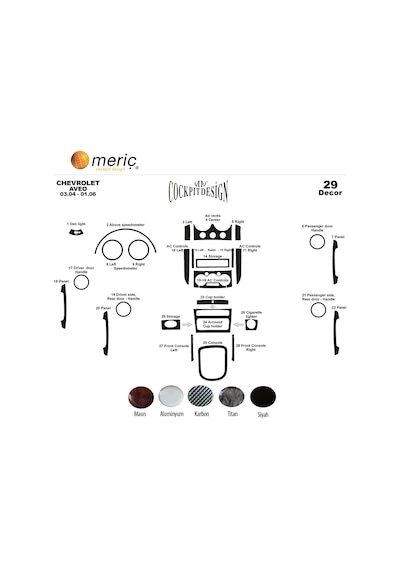 Meriç® Chevrolet Aveo Ön Torpido Kaplama 29 Parça 2004-2006 (530155975)