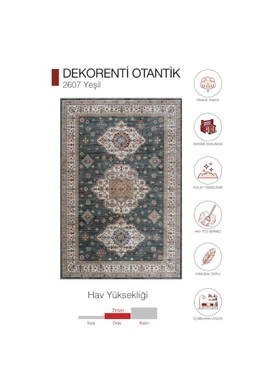 Dekorenti Otantik 2607 Yeşil Halı Madalyonlu Etnik Yeşil Halı