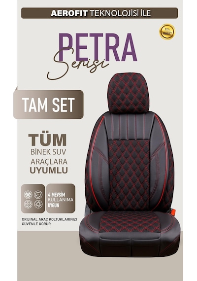 Toyota Corolla E110 92-98 Uyumlu Lüx Yarı Deri Oto Koltuk Kılıfı Ön Arka Takım Petra Siyah Kırmızı