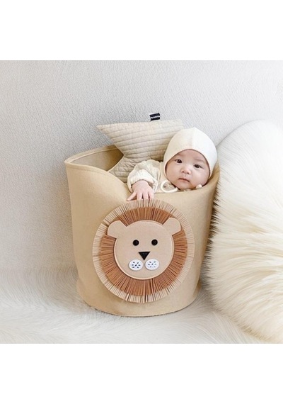 Springsun Lion Desenli 34l Yüksek Kapasiteli Yıkabilir Felt Depolama Sepeti - Kirli Giyim Çöpü, Kitap Kutusu 35x35cm Diğer