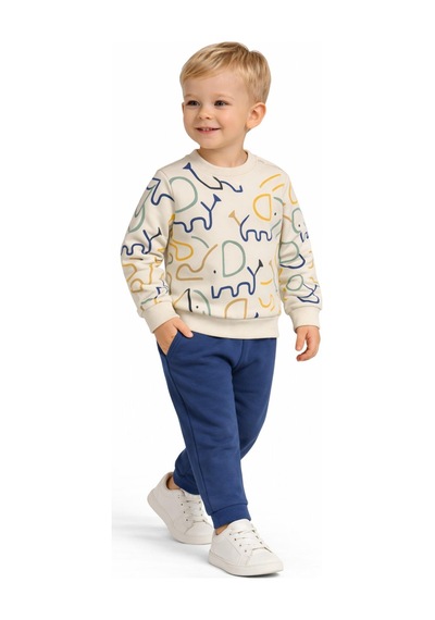 Baglan Erkek Çocuk Önü Baskılı Sweatshirt Ve Eşofman Alt Takım Bgl-st05254 İndigo
