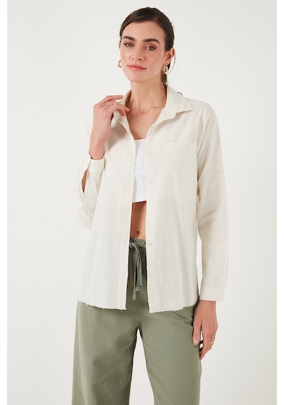 Lela Pamuklu Regular Fit Cepli Bayan Gömlek Cf25S16992 Ekru