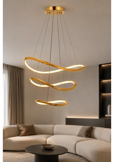 3 Katlı Modern Premium Gold 3 Renkli Ledli Sarkıt Avizesi Salon Mutfak Oturma Odası Modelleri 80w Beyaz