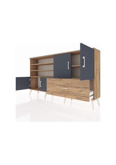 Arges Konsol 5 Raflı Tek Çekmeceli 4 Kapaklı 176x30x99 Çam-antras Çam-antrasit/çam Arges Konsol 5 Raflı Tek Çekmeceli 4 Kapaklı 176x30x99 Çam-antras Çam-antrasit/çam