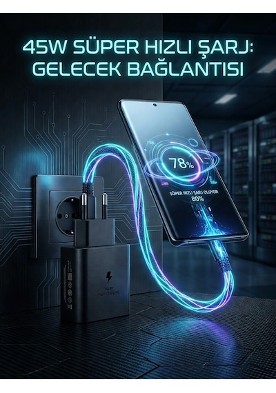 Yeni Nesil 45w Süper Hızlı Şarj Adaptörü Type-c Tüm Telefonlara Uyumlu + Dayanıklı Kablo Siyah Yeni Nesil 45w Süper Hızlı Şarj Adaptörü Type-c Tüm Telefonlara Uyumlu + Dayanıklı Kablo Siyah