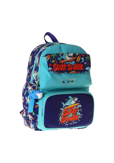 Kaukko Kids Erkek Çocuk Süpar Köpekbalığı Baskılı Okul Çantası - Yeşil - Lacivert - Surf - L5354 Çok Renkli