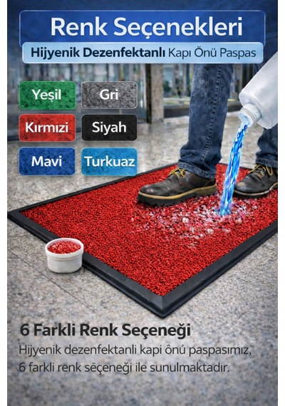 Myfloor Renkli Dezenfektan 50x70 Cm Kıvırcık Paspaslı Hijyenik Kauçuk Paspas Kırmızı