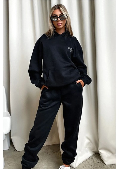 Siyah Fetch Series 6 Eşofman Takımı - Baskılı Oversize Kapüşonlu Siyah