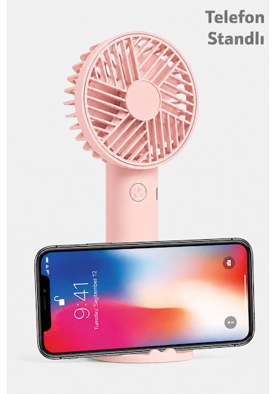 Standlı 3 Mod Şarjlı El Fanı 3 Kademe Seyahat Masaüstü Vantilatör Taşınabilir Mini Fan Pembe F137