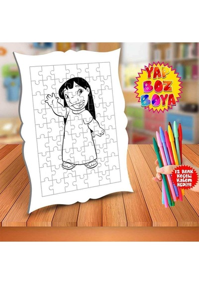 Sevimli Küçük Lilo Eğitici Boyama Puzzle Tablo Çocuk-082