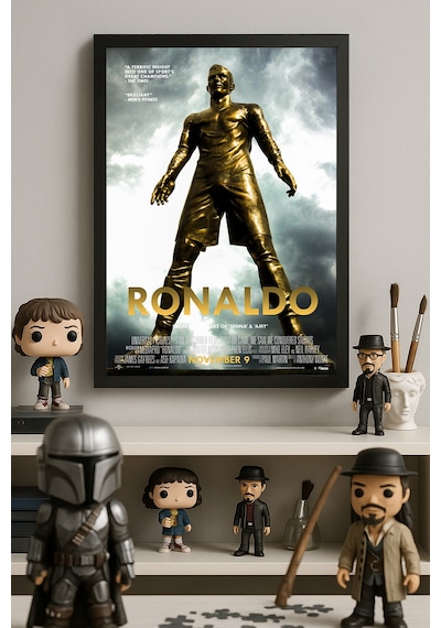 Cristiano Ronaldo Siyah Ahşap Çerçeveli Poster, Spor Duvar Tablosu