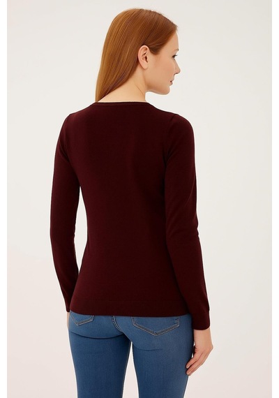 Fashion Friends Kadın U Yaka Kazak 25k0779k1 Bordo