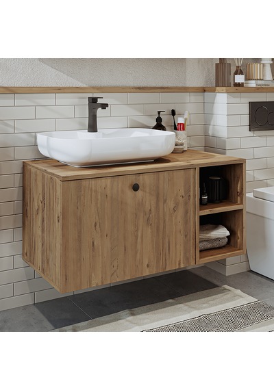 Lavabolu Mdf 95 Cm Lotus Oval Lavabolu Dolabı Atlantik Çam