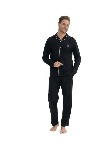 U.S. Polo Assn. U.s Polo Assn. 12039 Erkek Uzun Kollu Önden Düğmeli Gömlek Pijama Takım-siyah Siyah
