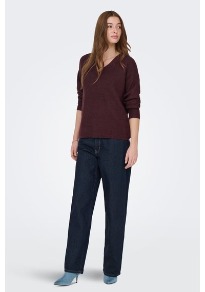 Only Onlcamilla Regular Fit V Yaka Kazak Kadın Kazak 15204588 Vişne