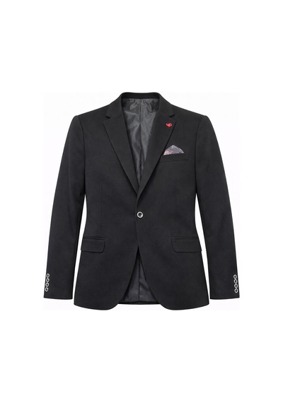 Plus Scorpion Erkek Pamuklu Penye Likralı Tek Düğmeli Çift Yırtmaçlı Blazer Ceket Siyah