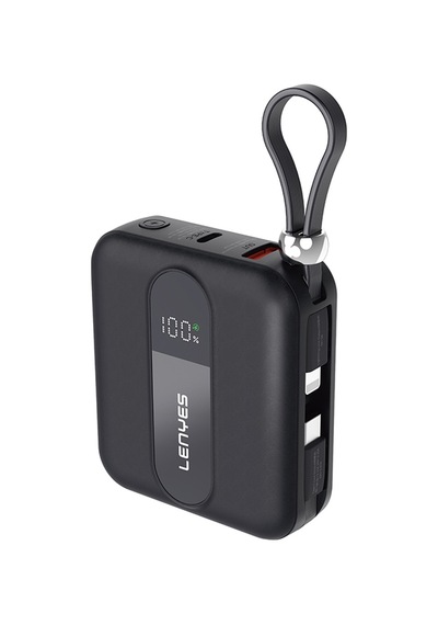Lenyes P562l Dijital Led Göstergeli Type-c Ve Lightning Kablolu Powerbank 22.5w 10000mah Siyah