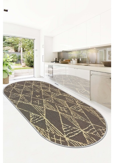 West Home Makinede Yıkanabilir Kaymaz Taban Leke Tutmaz Oval Mutfak Halısı Salon Halısı Ve Yolluk Wh 588 Black Oval