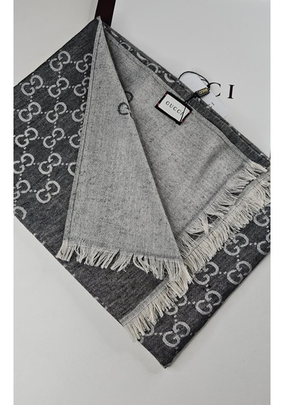Miorel Scarfs İnce Kumaş G Desen Pamuklu Şal Yün İpek Şal 4 Mevsim Çift Taraflı Gri
