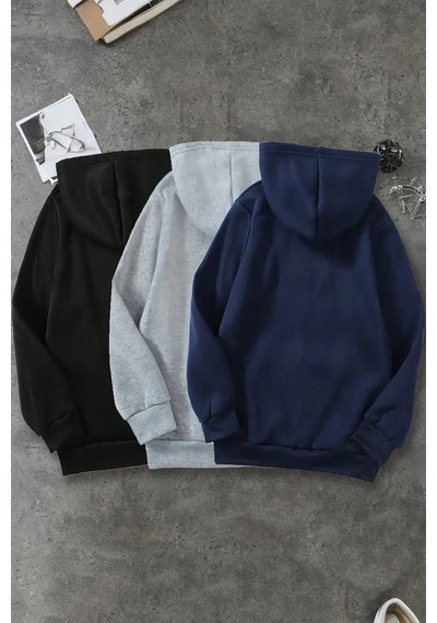 3'lu Paket Baskılı Oversize Sweatshirt Gri