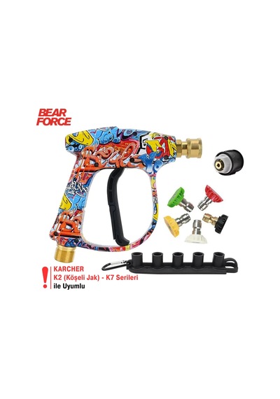 Robeve Bear Force Araç Yıkama Tabancası 5li Nozzle Set Ve Kemer Klipsli Ile Birlikte Kısa Tetik Tabanca Tetik Tabancası