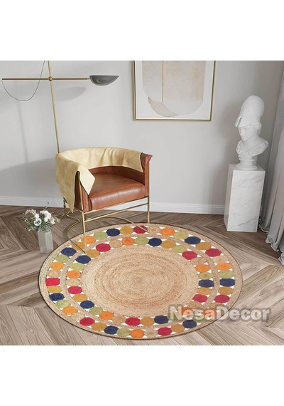 Renkli Mandala Halısı Kilim Desenli Halı Şönil Yuvarlak Kısa Havlı Mutfak Halısı Ve Yatak Odası Halısı Kapı Önü Paspas 80 X 80 Cm