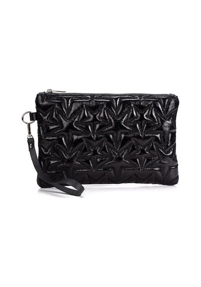 Adelina Bags 2'li Çanta Paketi Yıldız Desenli Portföy El Çantası Bilek Askılı Clutch Çanta Siyah - Gri