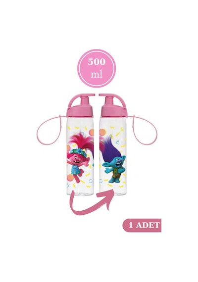 Flosoft Lisanslı Trolls Matara, Trolls Desenli Okul Suluğu, Sızdırmaz Öğrenci Suluk 500Ml