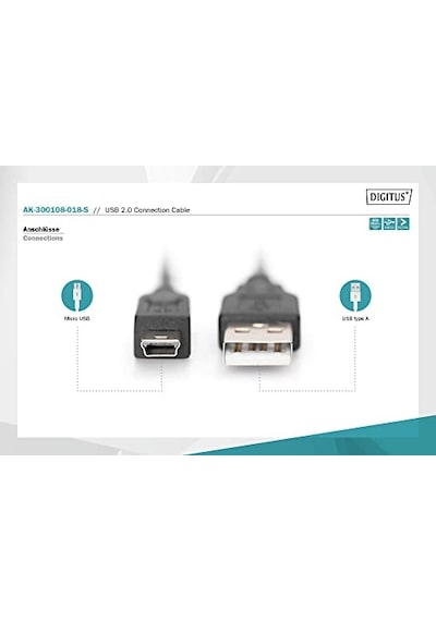 Assmann Ak-300108-018-s Usb 2.0 Bağlantı Kablosu, A Tipinde - Mini B 5 Pimli M/m, 1.8m, Usb 2.0 Uyumlu, Bl